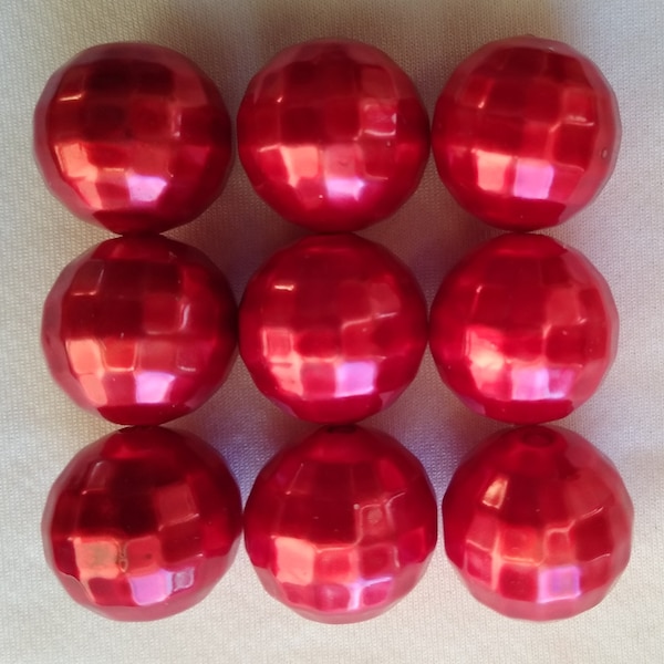 Set of 10 - 20mm Crimson Red Pearl Faceted Bubblegum Bead, Gumball Bead, 20mm Faceted Pearl, 20mm Bead, 20mm Chunky Pearl, Chunky Necklace