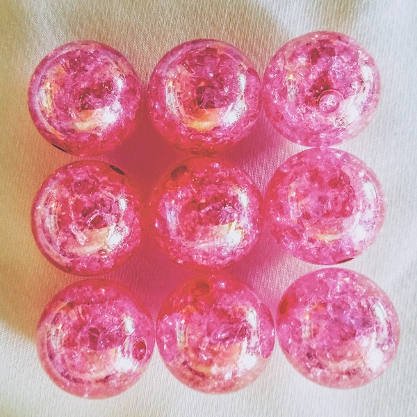 Set of 10 - 20mm Hot Pink Crackle Beads, Bubblegum Bead, Gumball Bead, 20mm Chunky Bead, Resin Bead, Crackle Bead, Chunky Bead