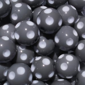 Set of 10 - 20mm Gray Polka Dot Bubblegum Bead, Gumball Bead, 20mm Resin Bead, Chunky Polka Dot, Polka Dot Bead, Chunky Necklace