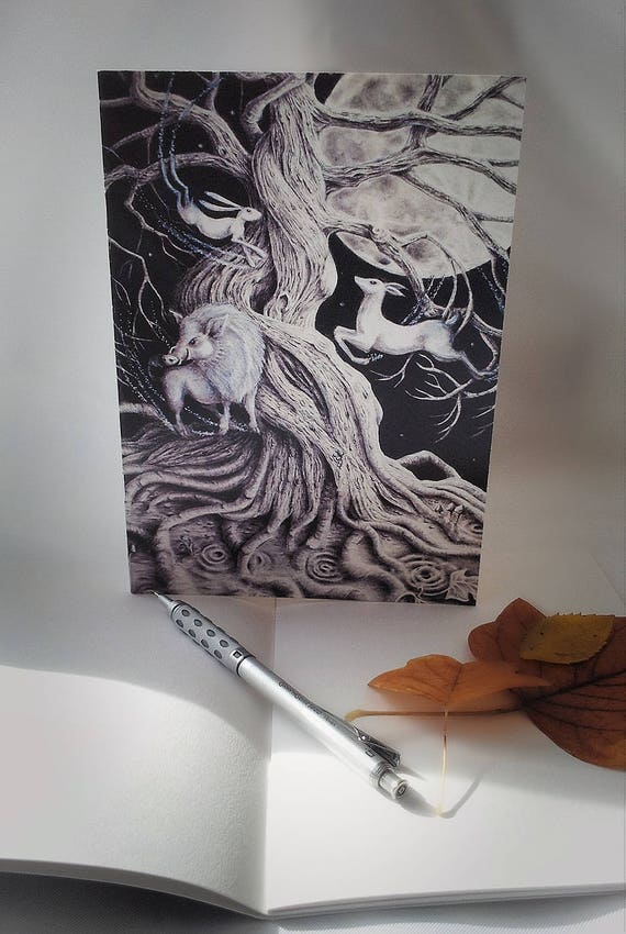 Eternal Moon Moon Gazing A5 Spiral Notebooks Pagan Gifts Yule Gifts, Stocking Fillers Hare and Moon Moongazey Owl Art Dream Journal
