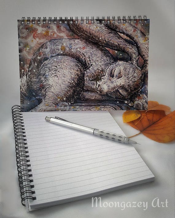 Eternal Moon Moon Gazing A5 Spiral Notebooks Pagan Gifts Yule Gifts, Stocking Fillers Hare and Moon Moongazey Owl Art Dream Journal