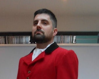 Equestrian-Style Historical Fox Hunting Jacket and Jodhpurs. Red Melton Wool Riding Jacket and Breeches. Gentleman&#39;s Riding Habit.