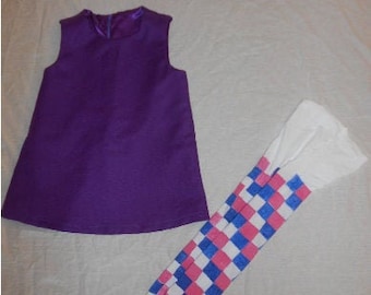 IN STOCK! Purple Linen Pinafore and Tights Set. 'The Tiger Who Came To Tea' Outfit. World Book Day.