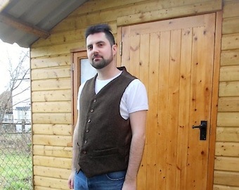 Waistcoat in  Brown Herringbone Donegal Tweed.