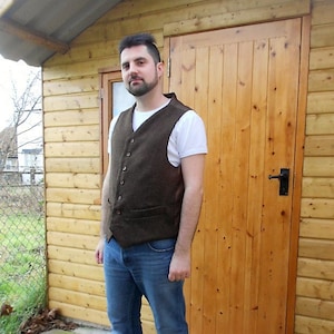 Waistcoat in  Brown Herringbone Donegal Tweed.