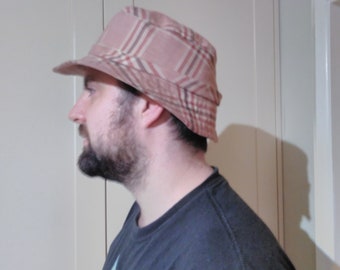 Mens Checked Cotton Hat. Mens Sunhat. Bucket Hat.