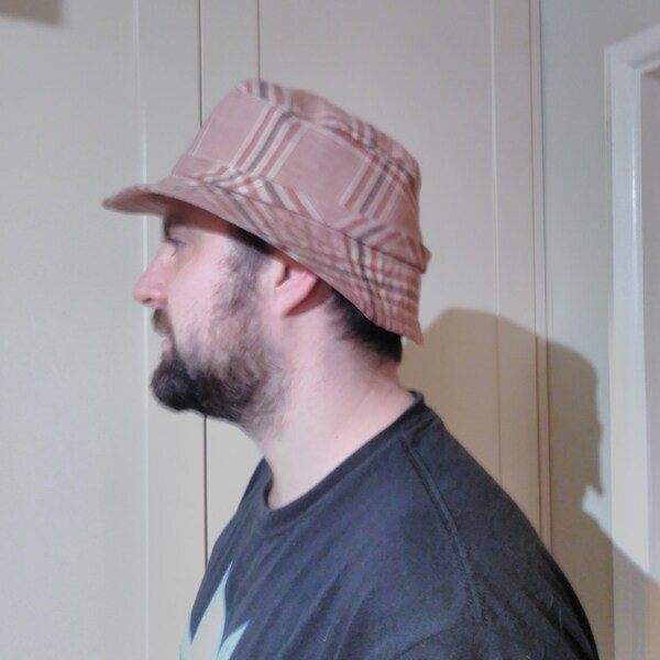 Mens Checked Cotton Hat. Mens Sunhat. Bucket Hat.