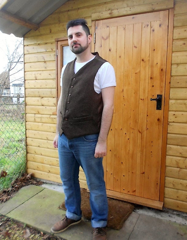 Image of Waistcoat in Brown Herringbone Donegal Tweed