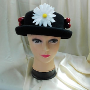 Mary Poppins Hat. Black Wool Hat. Edwardian-Style Hat. Historical Costume Hat. World Book Day Hat.