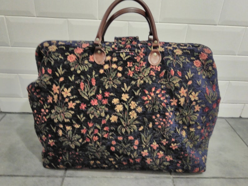 Large Carpet bag in Chenille and Tapestry Fabric. Mary Poppins Etsy