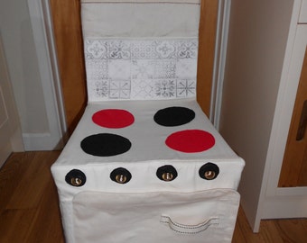 Cooker Chair Cover Childs Role-Play Toy Space-Saving Pretend Oven Cream Canvas Slipcover Dual-Purpose Loose Cover