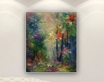 Angels in Forest, Famous Angel Art Inspired Exhibition Painting, High Quality Handmade Angel Art, Forest Illustration, Vintage Nature Art