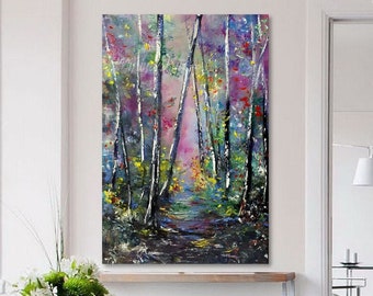 Blooming Forest Painting On Canvas, Original Art, Magical Place in Forest Landscape Art, Impressionist Art, Living Room Wall Decor