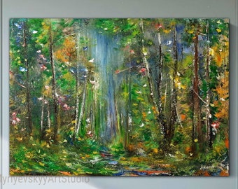 Claude Monet Inspired Forest Painting Original Nature Landscape Oil Painting Forest Path In The Style Of Monet Green Woods Art Yellow Trees