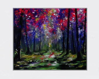 Original Oil Painting on Canvas, Purple Fairy Forest Painting, Landscape Art, Pink Forest Art, Impressionism Art, Living Room Wall Decor