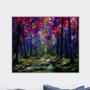 Original Oil Painting: Purple Fairy Forest Landscape Art (20x24)