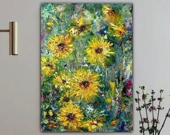 Sunflower Yellow Flowers Original Modern Abstract Sunflower Oil Painting Flowers Abstract On Canvas Inspired by Van Gogh Sunflower Wall Art