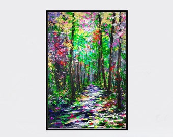 Original forest poster, Nature wall art print, Shadows in the forest print, Fairy forest print, Mysterious forest print, Shady path print