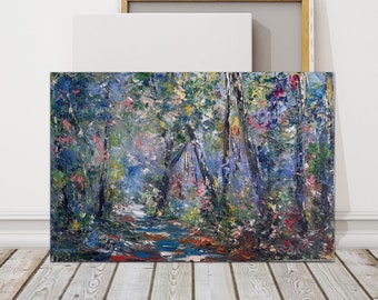 Forest Landscape Hand Made Oil Painting, Forest Path Made Claude Monet Style Colorful Colors, Impressionist Forest by Volodymyr Myriyevskyy