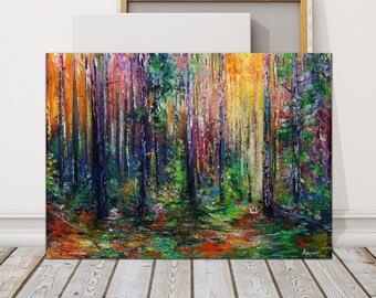 Angels Painting, Exhibition Angels Art, Pink Yellow Forest Painting, Angels Wall Art, Fairy Tale Forest Art, Original Art, Impressionist Art