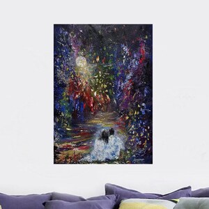 Manifesto romantico originale, Stampa magica della sera, Stampa artistica della notte romantica, Stampa di coppia innamorata sotto la luna piena, Stampa artistica impressionista