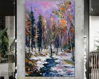 Forest Stream Winter Oil Painting Inspired By Claude Monet Forest Painting Original Spring Stream Landscape Painting Forest Style Of Monet