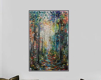 Forest Landscape Painting on Canvas Original Art Trees Painting Colorful Painting Living Room Painting Home Decor Wall Art Gift Idea