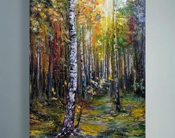 北の地で - トム・トムソンの手描き油絵複製、美しいビーチの白樺の森