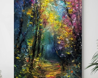 テクスチャのある森の油絵：森の印象派風景画 - Etsy 日本