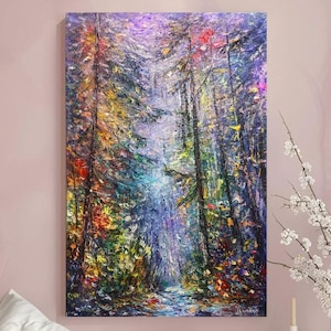 Enchanted Forest Oil Painting: Original Palette Knife Art (16x24)