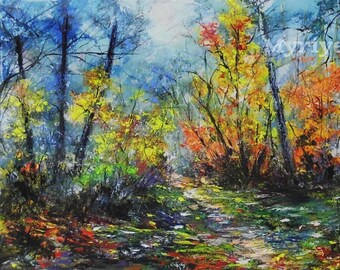 Original Oil Fantasy Painting Colorful Forest Artwork Etsy
