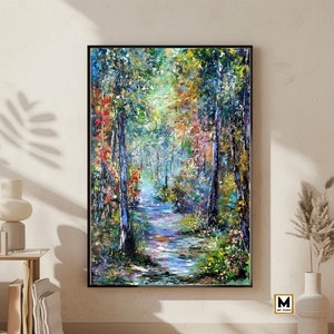 Original Oil Painting, Colorful Sunlit Forest, on Canvas, Dreamy Landscape, Impressionist, 16&quot;x24&quot;