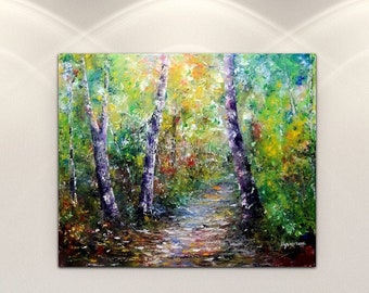 Magical Painting on Canvas, Winding Forest Path Art, Original Painting, Impressionist Art, Landscape Art, Forest Art, Living Room Wall Decor