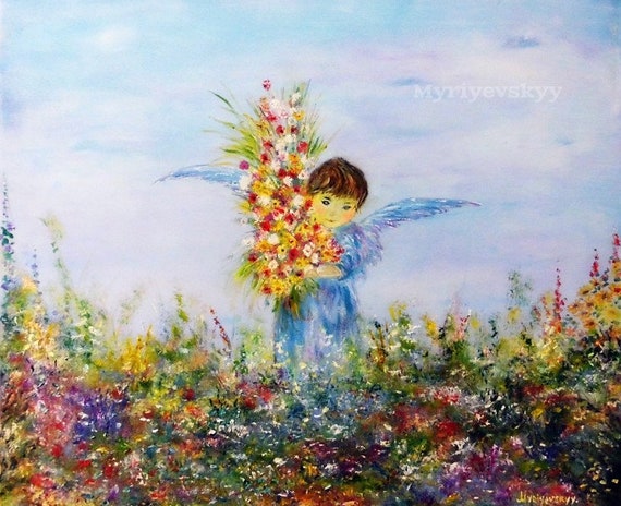 Angel Romantic Oil Painting Flowers Large Original Etsy Angel Romantic Oil Painting Flowers Large Original Etsy
