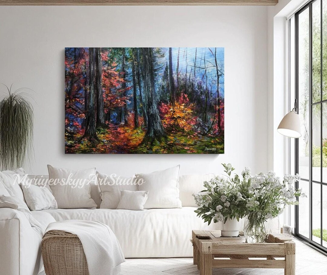 Autumn Forest Wall Art, Autumn Forest Path Oil Painting on Canvas ...
