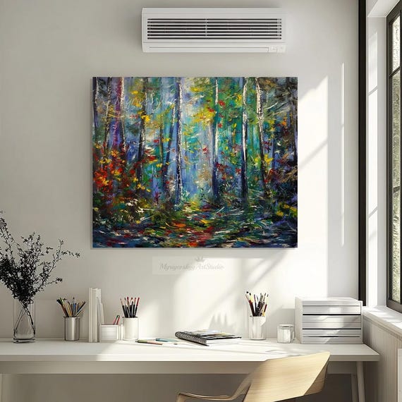 Forest Depth Autumn Colors Original Oil Painting Medium-Size Impressionist Canvas Wall Art