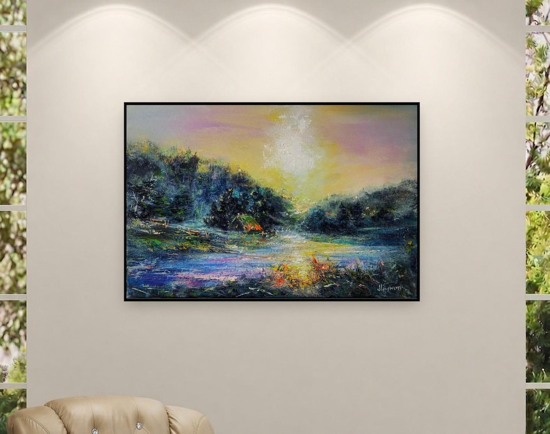 River Valley Landscape Wall Art Original Oil Painting Large Textured ...