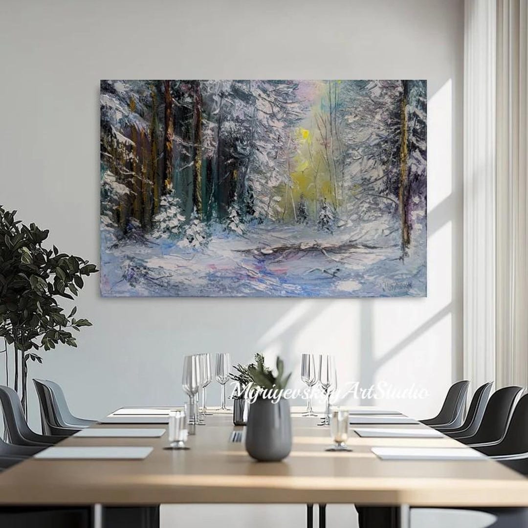 Winter Snowy Forest Landscape Oil Painting on Canvas Impressionist ...