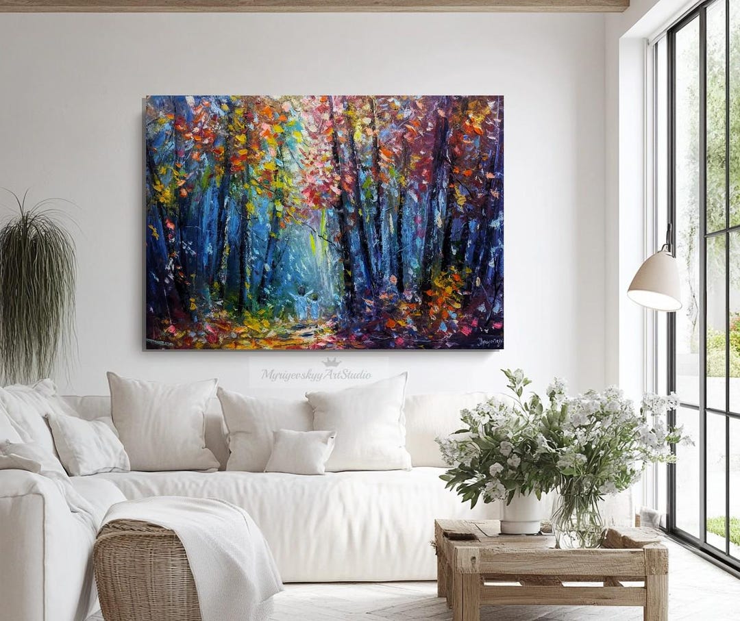Impasto Forest Trail With Angels Oil Painting Original Forest Landscape ...