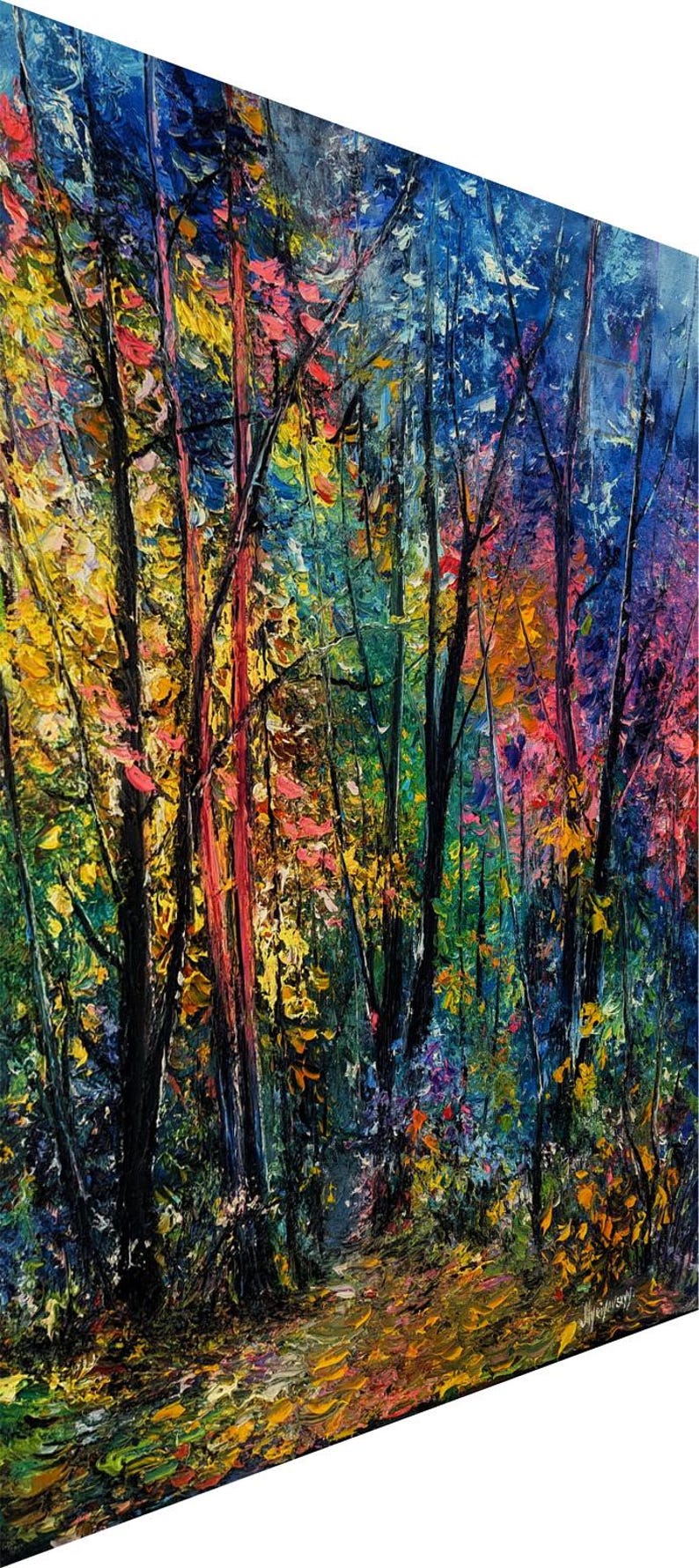 Deep Blue Forest Path Oil Painting Impressionist Wall Art Textured deep-blue-forest-path-oil-painting-impressionist-wall-art-textured