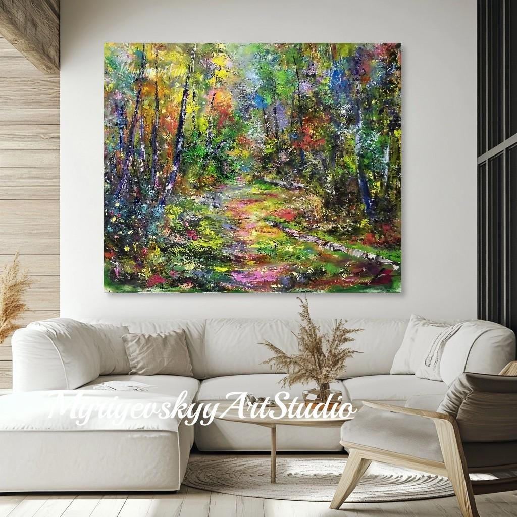 魅惑の森の油絵：色彩豊かな印象派風の森の風景 - Etsy 日本