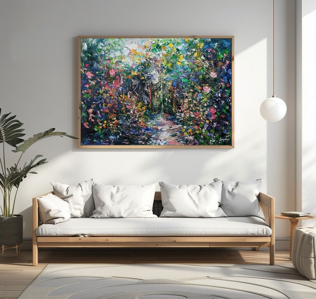 Vibrant Garden Oil Painting Filled With Blooming Flowers and Lush ...