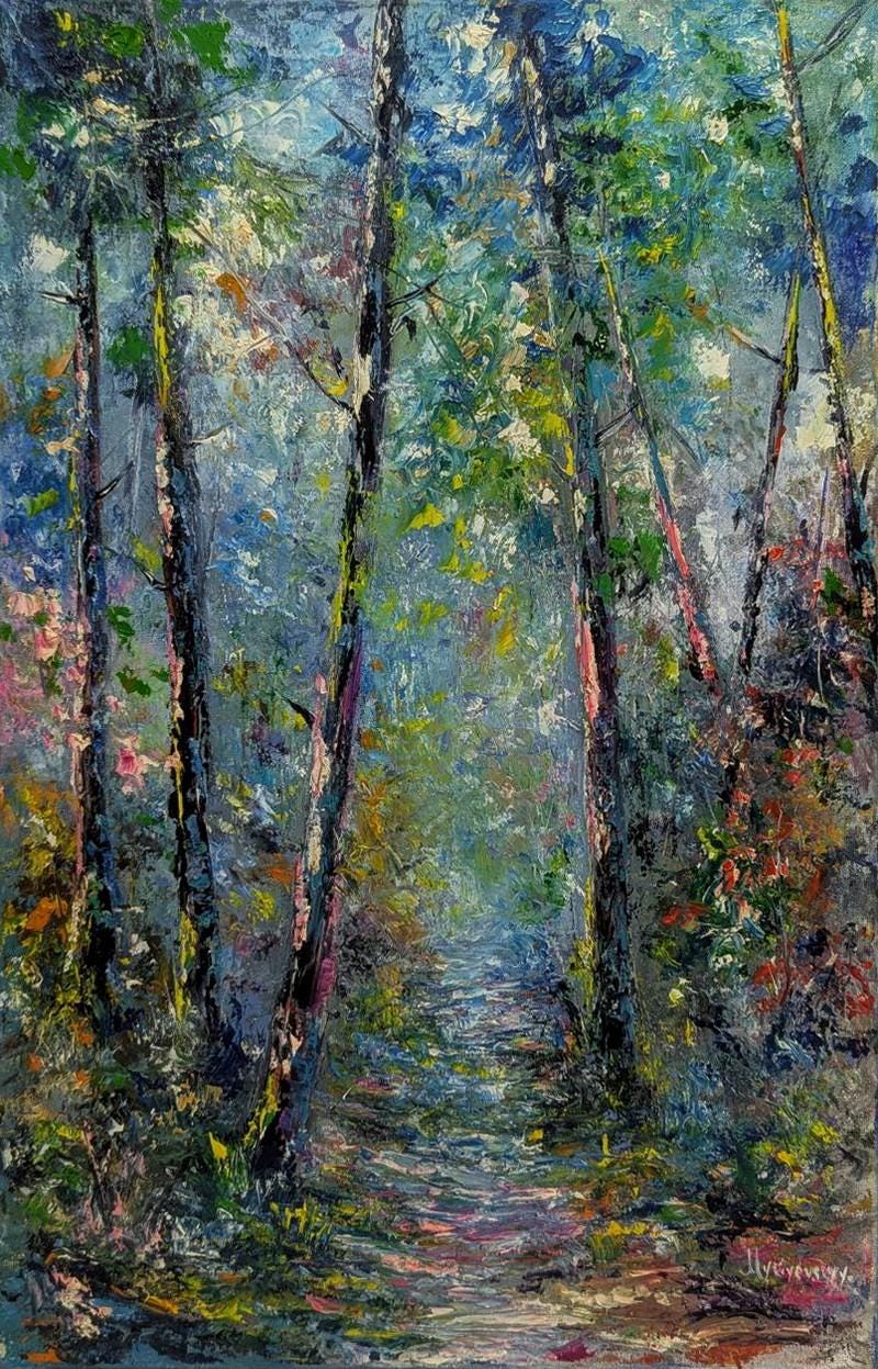 油絵 絵画【森の風景】 テクスチャのある森の油絵：森の印象派風景画 - Etsy 日本