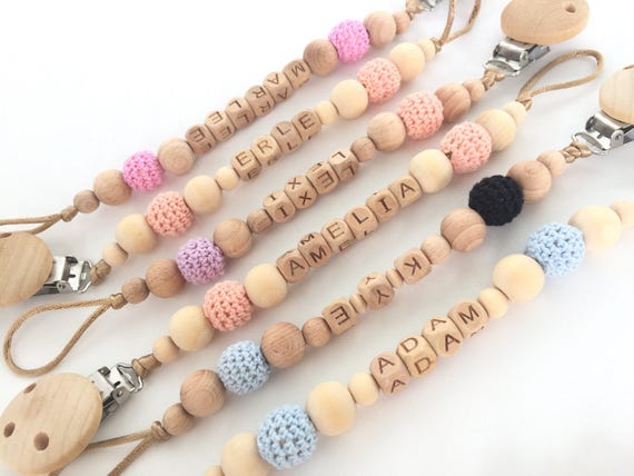 Dummy Pacifier Chain Dummies Clip Holder Natural Organic Wood Etsy