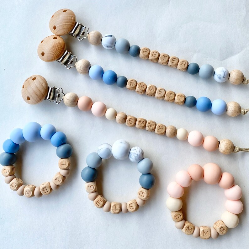 Baby gift set Personalised Teething ring teether and matching Etsy