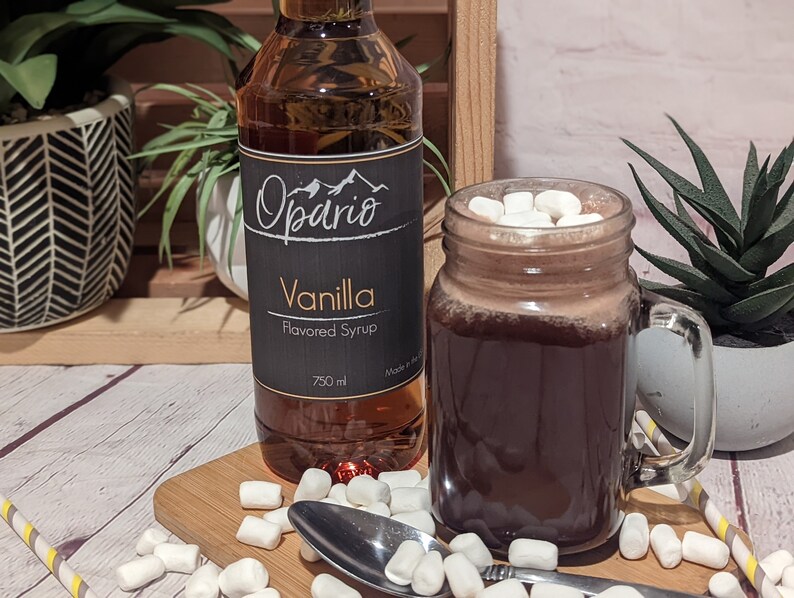 Gourmet hot chocolate using Vanilla Opario Syrups. Gourmet Drink Syrups