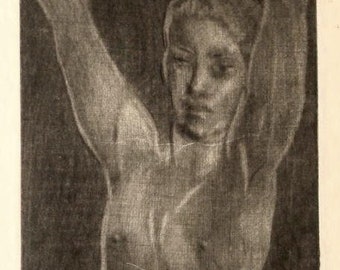 Arthur B. Davies Rare Trial Proof Pencil Signed Mezzotint Etching Entreat Nude with Uplifted Arms 1927