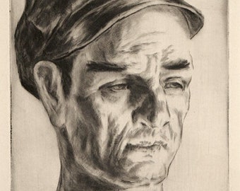 Irwin D. Hoffman Original Pencil Signed Etching Portrait of a Merchant Marine 1942