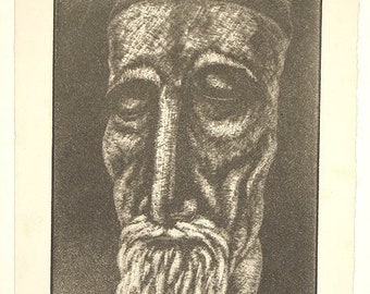 WPA Jewish Artist Alex R. Stavenitz Pencil Signed Etching of Talmudist Scholar 1930