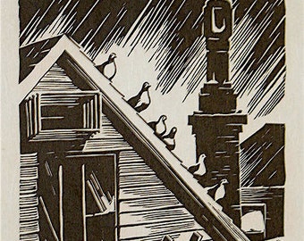 Stevan Dohanos Pencil Signed Woodcut Pigeon Roost Block Print 1932